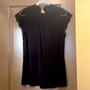 Mock neck cap sleeve blouse